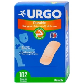 Băng cá nhân vải độ dính cao Urgo Durable bảo vệ các vết thương nhỏ, vết trầy xước, rách da, vết kim đâm (20 miếng)