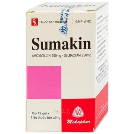 Bột uống Sumakin Mekophar điều trị nhiễm khuẩn vùng miệng, hô hấp (12 gói x 1.5g)