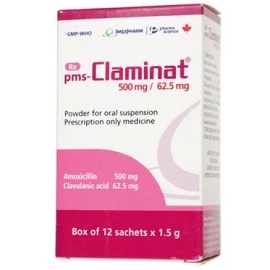 Thuốc Pms-Claminat 500mg/62.5mg Imexpharm điều trị nhiễm khuẩn đường hô hấp (12 gói)