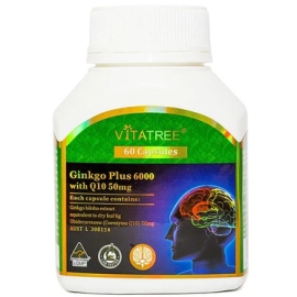 Viên uống cải thiện trí nhớ Vitatree Ginkgo Plus 6000 With Q10 50mg B.pure hỗ trợ tăng sự tập trung (60 viên)