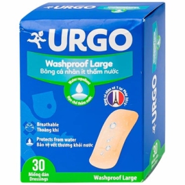 Băng cá nhân ít thấm nước Urgo Washproof Large bảo vệ vết thương khỏi nước (30 miếng)