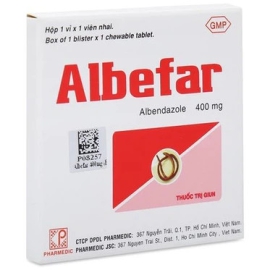 Thuốc Albefar Pharmedic điều trị nhiễm giun đũa, gium kim, giun móc, giun tóc, giun lươn (1 vỉ x 1 viên)