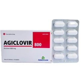 Thuốc Agiclovir 800 Agimexpharm điều trị nhiễm Herpes zoster, thuỷ đậu (2 vỉ x 10 viên)