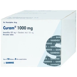 Thuốc Curam 1000mg Sandoz hỗ trợ điều trị nhiễm khuẩn hô hấp (80 viên)