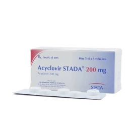 Thuốc Acyclovir Stada 200mg điều trị nhiễm Herpes simplex, Herpes zoster, thủy đậu (5 vỉ x 5 viên)