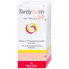 Thuốc Tardyferon B9 Pierre Fabre dự phòng thiếu sắt, acid folic (3 vỉ x 10 viên)