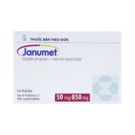 Viên nén Janumet 50mg/850mg Patheon hỗ trợ chế độ ăn kiêng, cải thiện kiểm soát đường huyết tuýp 2 (4 vỉ x 7 viên)