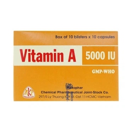 Viên uống Vitamin A 5000 IU Mekophar điều trị thiếu vitamin A (10 vỉ x 10 viên