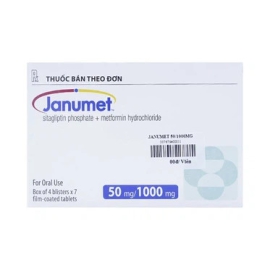 Viên nén Janumet 50mg/1000mg Patheon hỗ trợ chế độ ăn kiêng, cải thiện kiểm soát đường huyết tuýp 2 (4 vỉ x 7 viên)