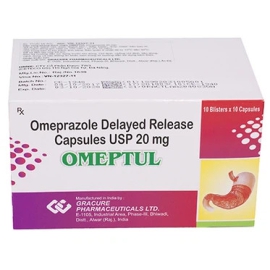 Viên nang cứng Omeptul 20mg Gracure điều trị trào ngược dịch dạ dày - thực quản, loét dạ dày tá tràng (10 vỉ x 10 viên)