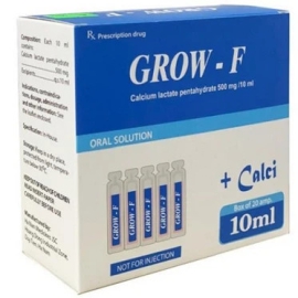 Thuốc Grow - F 500mg Hanapharm điều trị tình trạng thiếu calci (20 ống x 10ml)