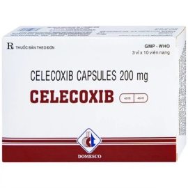 Thuốc Celecoxib 200mg Domesco điều trị triệu chứng thoái hóa khớp và viêm khớp dạng thấp (3 vỉ x 10 viên)
