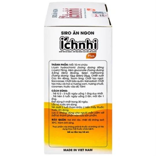 Siro Ích Nhi Plus Nam Dược bổ sung kẽm, seien và lysin giúp trẻ ăn ngon (20 ống x 10ml)