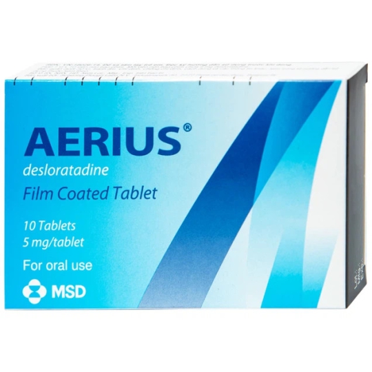 Thuốc Aerius 5mg MSD giảm nhanh triệu chứng liên quan đến viêm mũi dị ứng (10 viên)