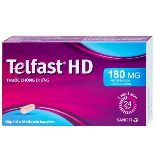 Thuốc Telfast HD 180mg Sanofi hỗ trợ điều trị viêm mũi dị ứng, mày đay (3 vỉ x 10 viên)