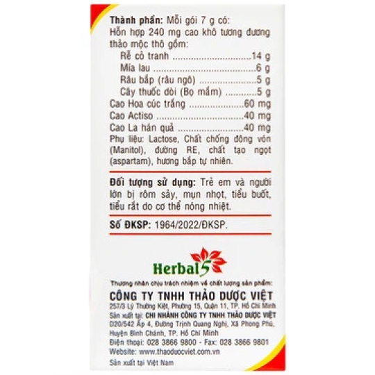 Bột nước mát Herba Cool Extra hỗ trợ thanh nhiệt (10 gói)
