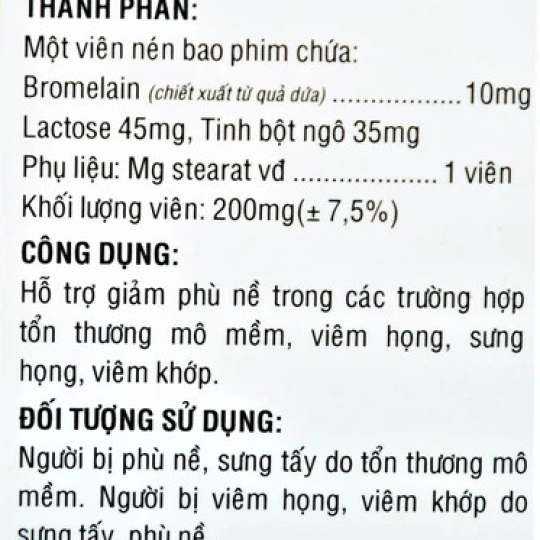Viên uống Danzym 10mg Usarichpharm hỗ trợ giảm phù nề (100 viên)