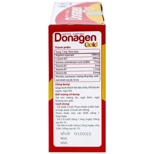 Siro Donagen Gold Đông Nam Á giúp bé ăn ngon, ngủ tốt, kích thích hệ tiêu hóa (20 ống x 10ml)