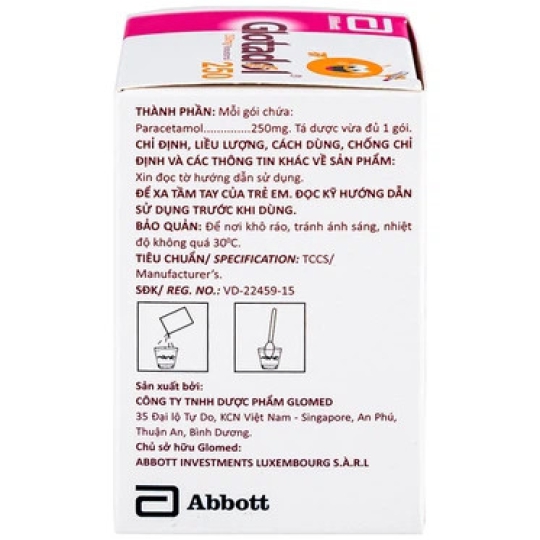 Bột Glotadol 250mg Abbott hỗ trợ giảm đau và hạ sốt (20 gói x 2.5g)