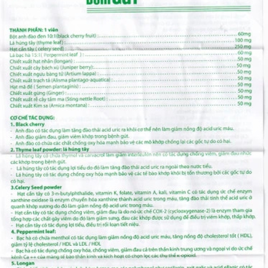 Viên uống BoniGut Botania hỗ trợ điều trị bệnh gout (60 viên)