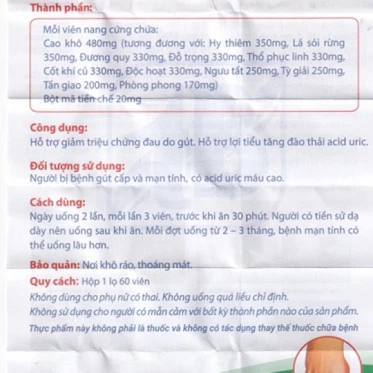 Viên Gout Tâm Bình hỗ trợ giảm triệu chứng đau do gút (60 viên)