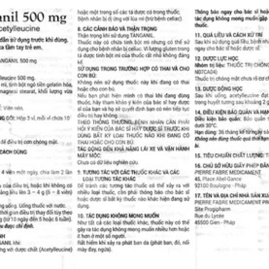 Thuốc Tanganil 500mg Pierre Fabre hỗ trợ điều trị cơn chóng mặt (3 vỉ x 10 viên)