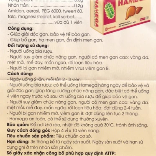Viên uống Hamega Nam Dược giúp bảo vệ gan, giải độc gan do bia rượu (40 viên)