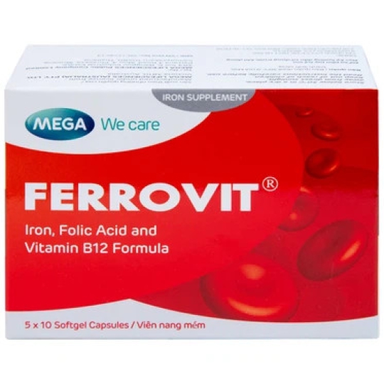 Thuốc Ferrovit MEGA We care hỗ trợ điều trị thiếu máu do thiếu sắt (5 vỉ x 10 viên)