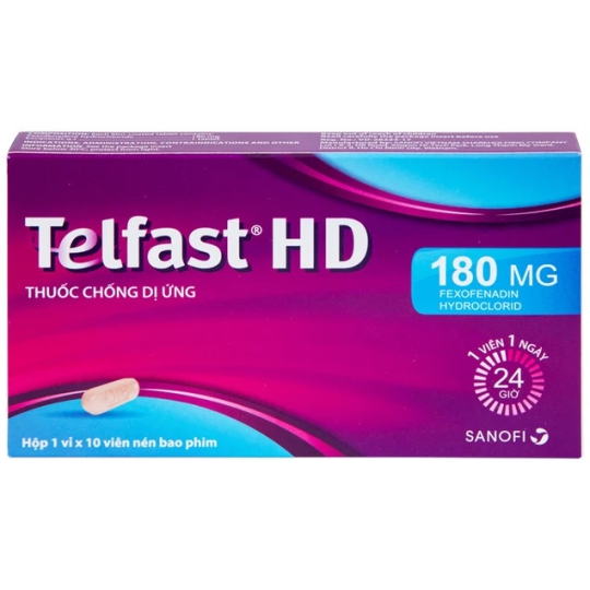 Thuốc Telfast HD 180mg Sanofi hỗ trợ điều trị viêm mũi dị ứng, mày đay (3 vỉ x 10 viên)