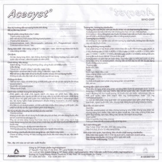 Thuốc Acecyst 200mg Agimexpharm hỗ trợ long đờm, thông đường hô hấp (10 vỉ x 8 viên)