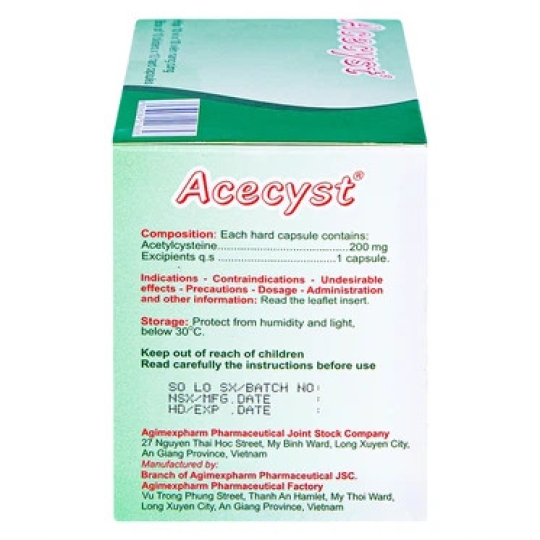 Thuốc Acecyst 200mg Agimexpharm hỗ trợ long đờm, thông đường hô hấp (10 vỉ x 8 viên)