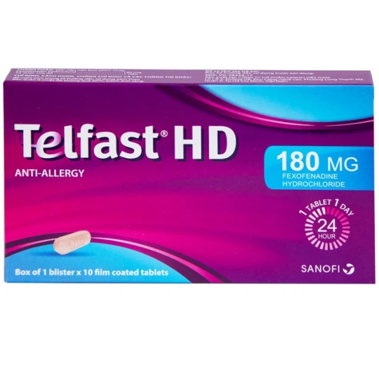 Thuốc Telfast HD 180mg Sanofi hỗ trợ điều trị viêm mũi dị ứng, mày đay (3 vỉ x 10 viên)