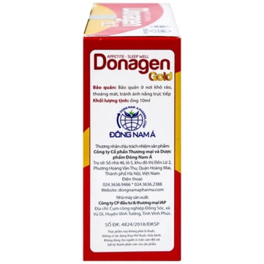 Siro Donagen Gold Đông Nam Á giúp bé ăn ngon, ngủ tốt, kích thích hệ tiêu hóa (20 ống x 10ml)