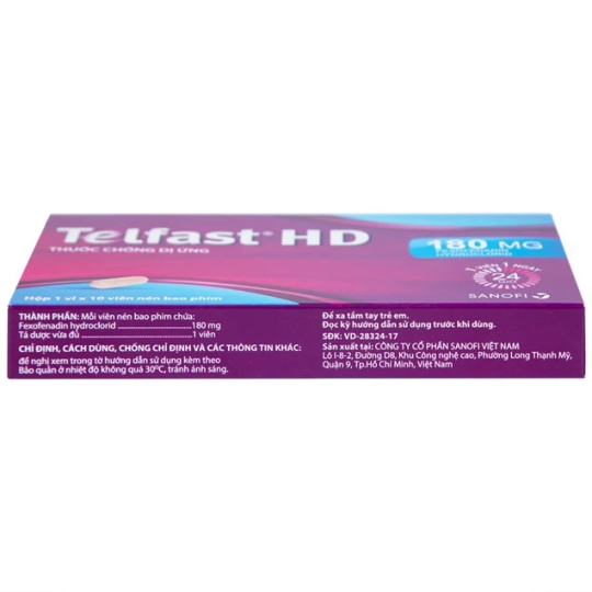 Thuốc Telfast HD 180mg Sanofi hỗ trợ điều trị viêm mũi dị ứng, mày đay (3 vỉ x 10 viên)