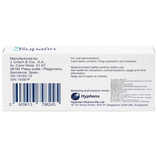 Thuốc Rupafin 10mg Hyphens điều trị viêm mũi dị ứng, mày đay (10 viên)