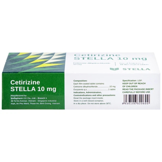 Thuốc Cetirizine Stella 10mg hỗ trợ giảm viêm mũi dị ứng, mày đay (10 vỉ x 10 viên)