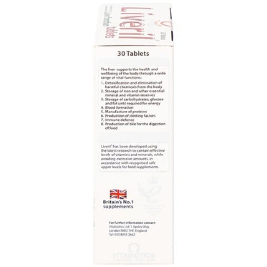 Viên uống Liveril Vitabiotics hỗ trợ tăng cường chức năng gan, tăng cường đề kháng (5 vỉ x 6 viên)