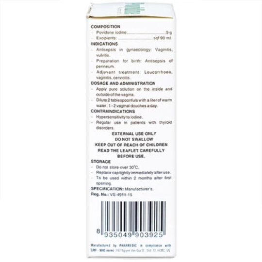 Dung dịch phụ khoa Povidine 10% Pharmedic hỗ trợ sát trùng phụ khoa (90ml)
