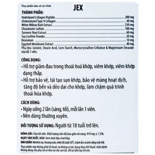 Viên uống Jex Ecogreen hỗ trợ giảm đau trong thoái hoá khớp, viêm khớp, viêm khớp dạng thấp (60 viên)
