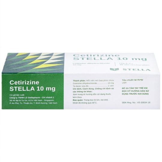 Thuốc Cetirizine Stella 10mg hỗ trợ giảm viêm mũi dị ứng, mày đay (10 vỉ x 10 viên)