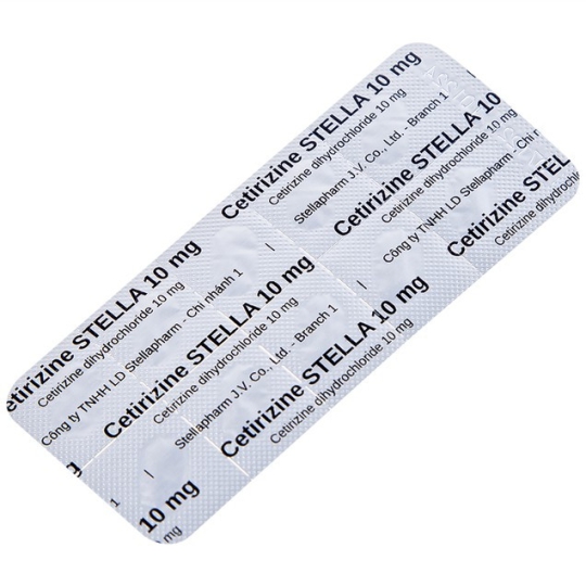 Thuốc Cetirizine Stella 10mg hỗ trợ giảm viêm mũi dị ứng, mày đay (10 vỉ x 10 viên)