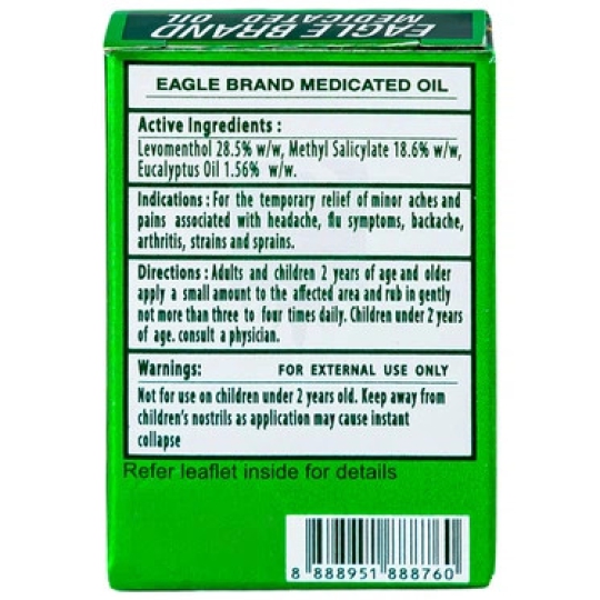 Dầu xanh Con Ó Eagle Brand Medicated Oil Borden giảm đau cho nhiều loại triệu chứng đau (1 chai x 3ml)