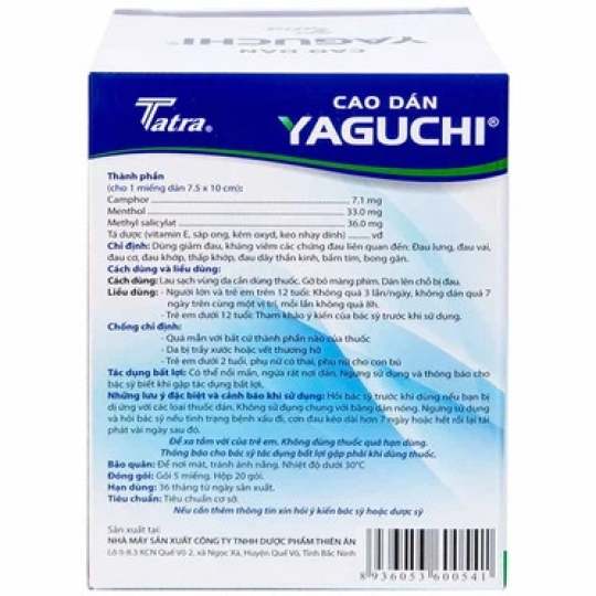 Cao dán Yaguchi Tatra giảm đau, kháng viêm (5 miếng)