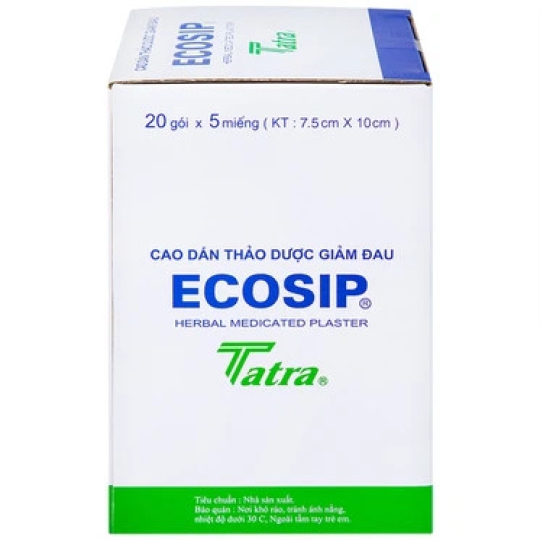 Cao dán thảo dược Ecosip Cool Tatra hỗ trợ giảm đau cơ, đau khớp (20 gói x 5 miếng)