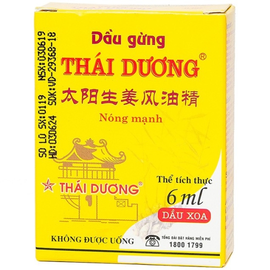 Dầu gừng Thái Dương nóng mạnh hỗ trợ giảm đau đầu, đau lưng, vai gáy (79ml)